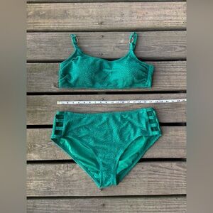 Time & Tru Green Textured Bikini Set